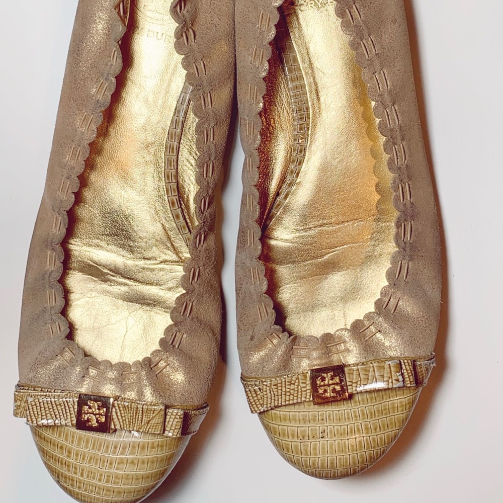 Tory Burch Snake Cap Gold Flats